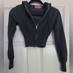 Womens Edikted Charcoal Grey Crop Zipper Sweater